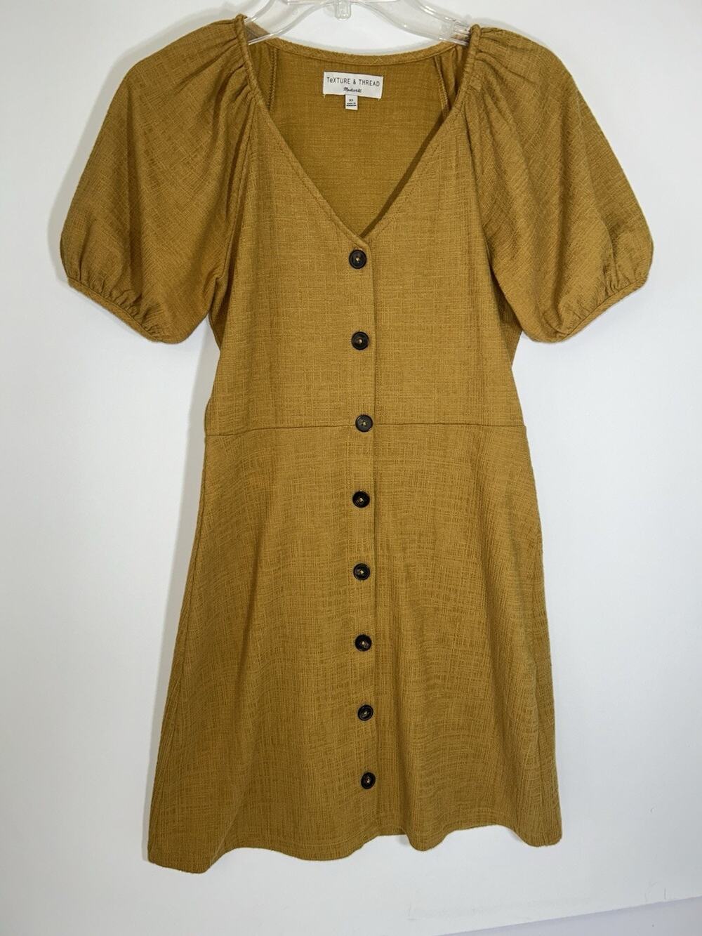 Madewell Texture & Thread Puff Sleeves Button Down Yellow Stretch Dress XS